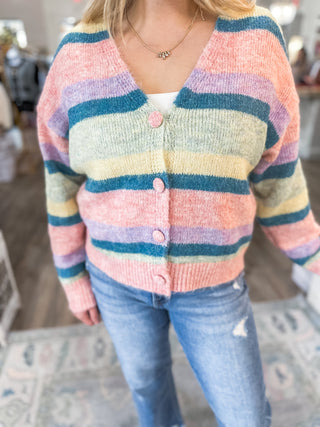 Pink Combo Pastel Striped Caradiagn Sweater