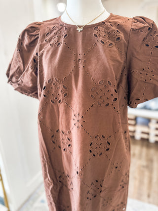 Brown Sweet Magnolia Eyelet Mini Dress