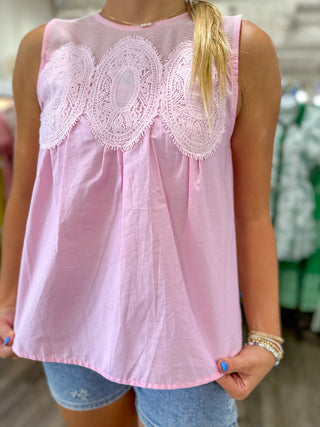 Baby Pink Contrast Mesh Detail Short Sleeve Top