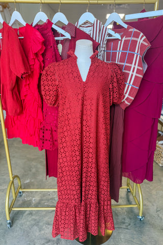 Rust Sweet Eyelet Moments Midi Dress