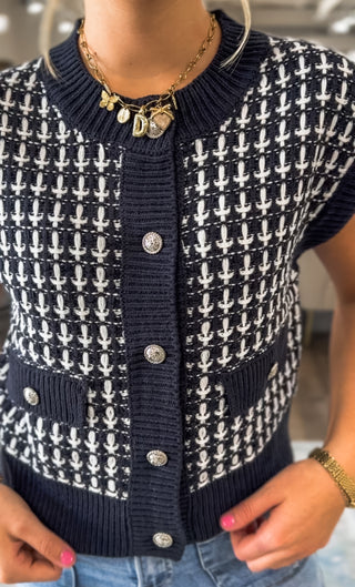 Navy Tweed & Tinsel Sweater Vest