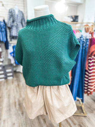 Green Knit Drop Shoulder Sweater Top