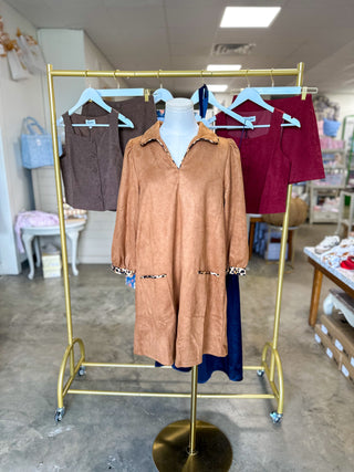 Camel Fall For It Suede Mini Dress