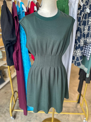 Forest Green Weekend Win Pleated Mini Dress