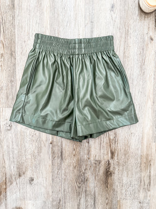 Olive On The Go Faux Leather Shorts