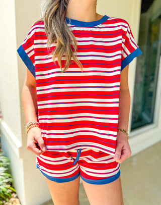 Americana Striped Lounge Short Set