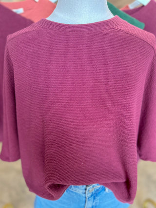 Wine Cloudy Knit 3/4 Sleeve Top