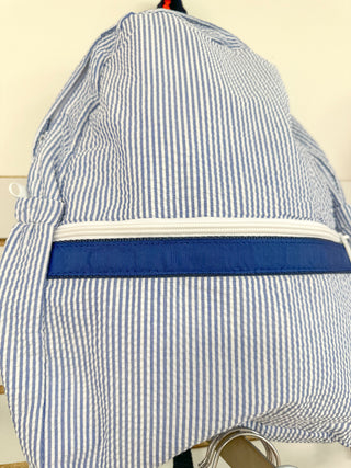 Navy Seersucker Medium Backpack
