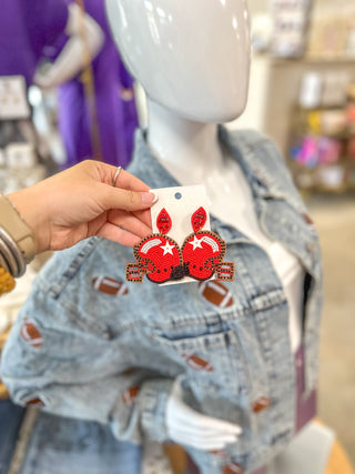 Red & Black Helmet Beaded Earrings