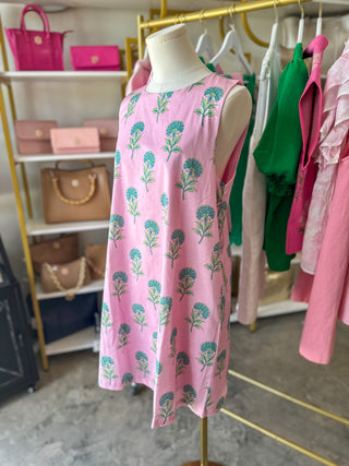 The Easy Pink Floral Tie Neck Mini Dress