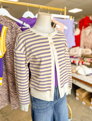 Purple & Gold Stripe Cardigan