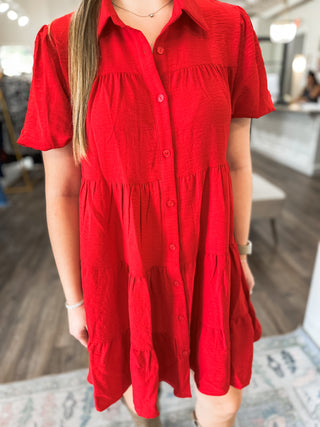 Red Breezy Tiered Airflow Dress