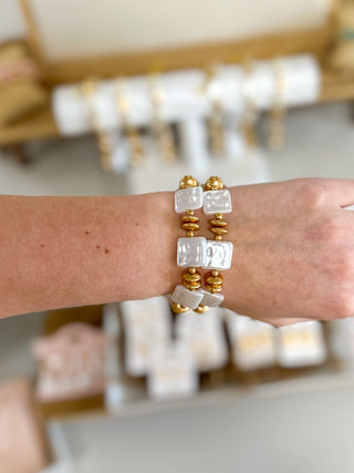 Gold & Square Pearl Luxe Bracelet