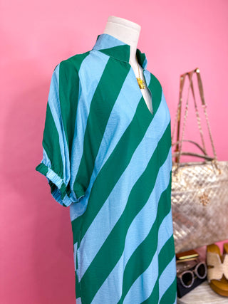 Green & Blue Lucky You Stripe Midi Dress