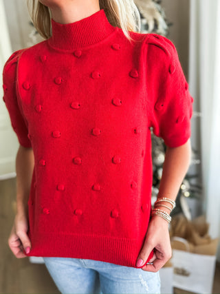 Red Polka Dot Textured Sweater Top