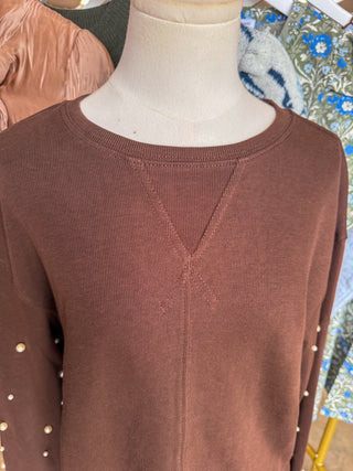 Brown Pearl Charm Long Sleeve Top & Skort Set