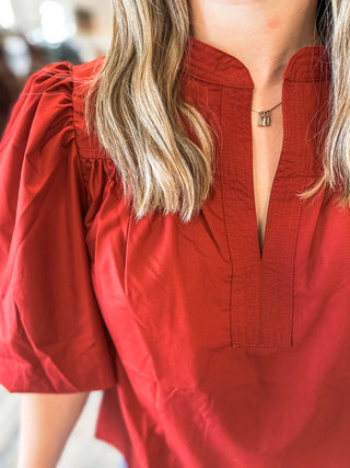 Brick Standing Collar Poplin Top