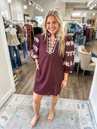 The Burgundy Ever After Embroidered Mini Dress