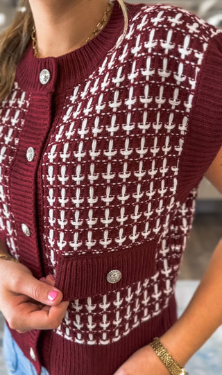 Burgundy Tweed & Tinsel Sweater Vest