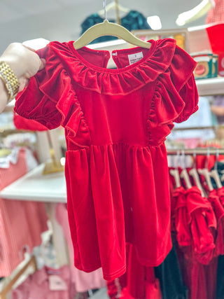 Girls Winter Festive Red Velvet Dress