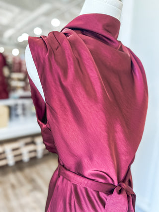 The Burgundy Eloise Satin Midi Dress