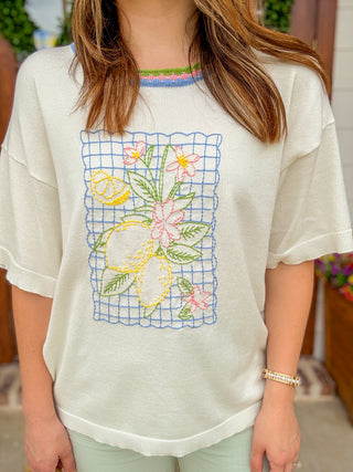 Sweet Lemon Embroidered Short Sleeve Top
