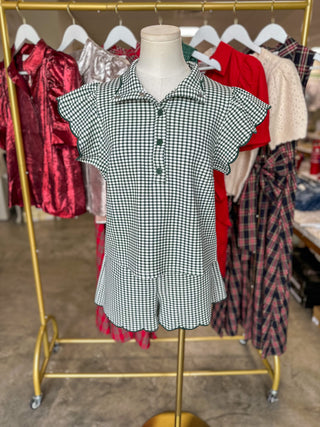 Hunter Green Charming Checkered Shorts Set