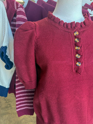 Garnet Feminine Edge Puff Sleeve Sweater