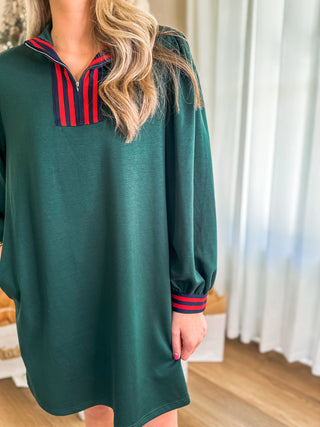 Hunter Green Varsity Spirit Zip Long Sleeve Dress