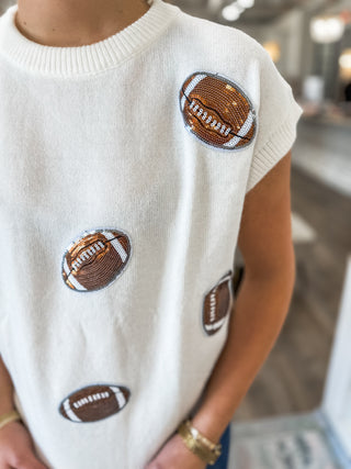 White Game Day Football Patch Sweater Top