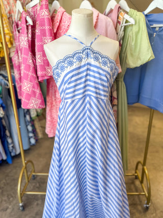 Blue Coastal Cutie Halter Neck Maxi Dress
