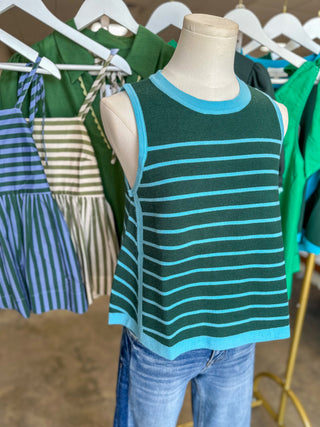 Hunter Green Autumn Breeze Striped Knit Tank Top