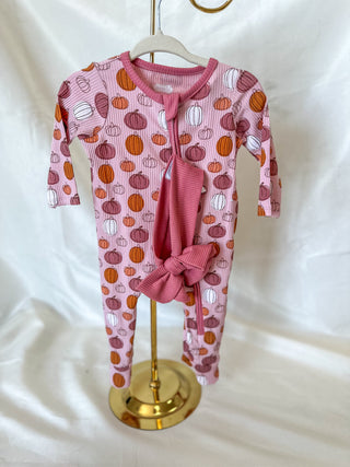 Pink Pumpkin Zippie & Bow Headband Set