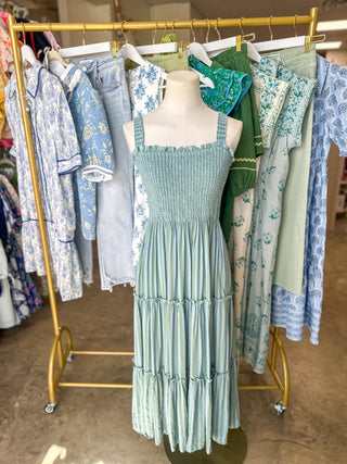 Blue & Green Morning by the Marina Stripe Midi Dress