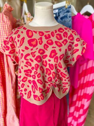 Pop of Pink Leopard Sleeveless Sweater