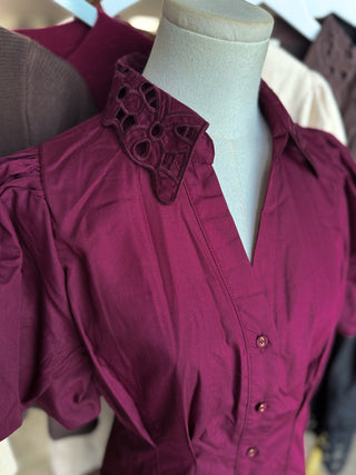 Wine Millie Cutwork Mini Dress