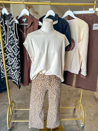 Leopard Evelyn Mid Rise Ankle Slim Straight Denim Jeans