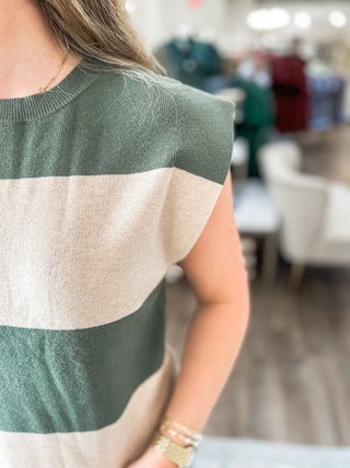 Olive Classic Colorblock Sleeveless Sweater Top