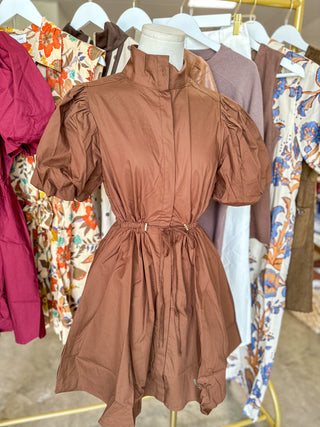 Brown Social Hour Cinched Waist Mini Dress