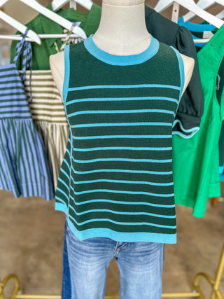 Hunter Green Autumn Breeze Striped Knit Tank Top