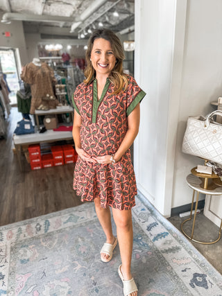 Autumn Mosaic Collared Mini Dress
