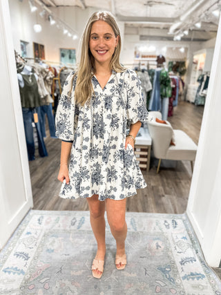 Blue Grey Autumn Garden Mini Dress