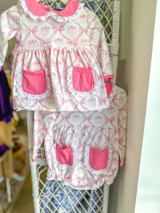 Pink Bow Tie Pumpkin Print Bloomer Set