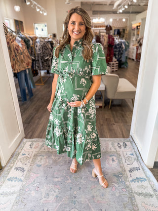 Green Chateau Nights Midi Dress