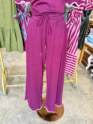 Plum Perfectly Scalloped Trim Pants Set
