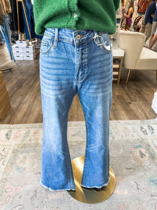 Alison MEDIUM Wash Mid Rise Super Soft Crop Flare - VERVET
