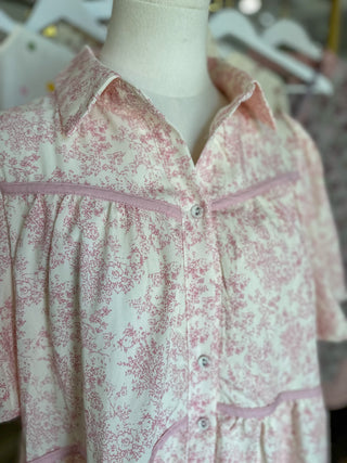 Pink Whimsy Florals Button Down Mini Dress