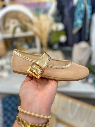Gold Honeygirl Mesh Mary Jane Shoes