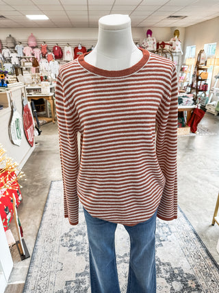 Rust Simply Stripe Lightweight Sweater