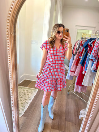 Lillian Gingham Red/Blue Mini Dress